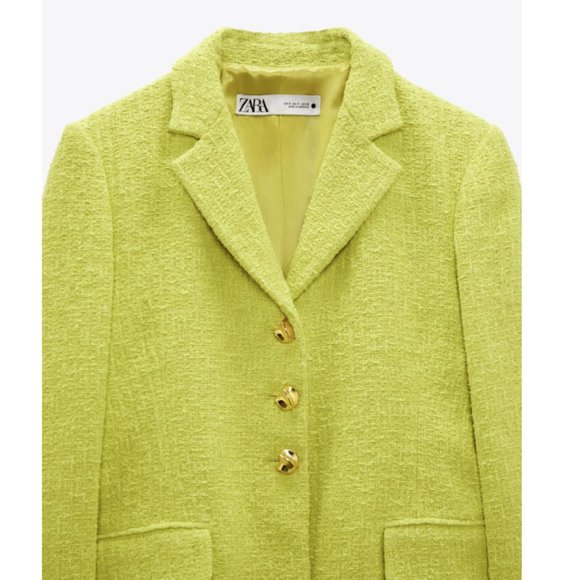 ZARA Women NEW TEXTURED WEAVE BLAZER LONG JACKET LIME GREEN 2813/469 XS S - Picture 8 of 10